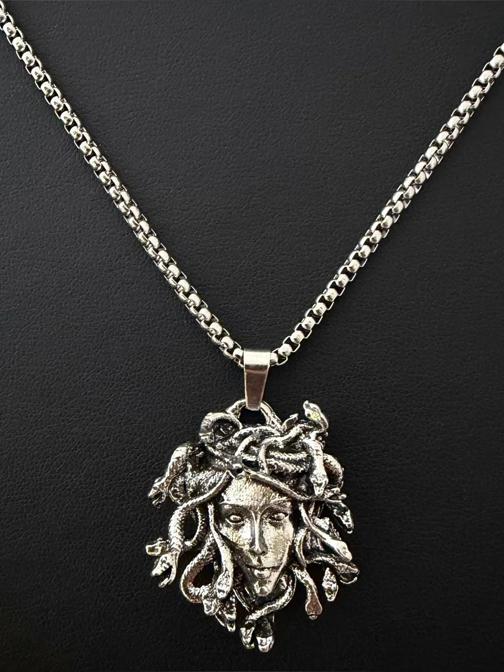 Gothic Silver Medusa Gorgon Pendant Necklace